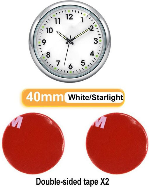Motorgo Premium Mini-Quarzuhr aus Zinklegierung für das Auto-Armaturenbrett mit leuchtendem Zifferblatt in Weiß, Durchmesser: 4 cm - Bild 1