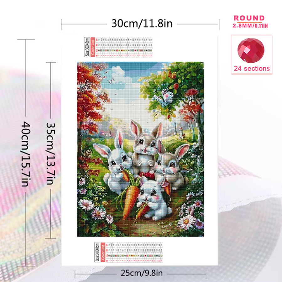 Momoart Diamantmalerei Kaninchen DIY Mosaik Set mit runden Steinen in Multicolour, B/H: 30 x 20 cm - Bild 2