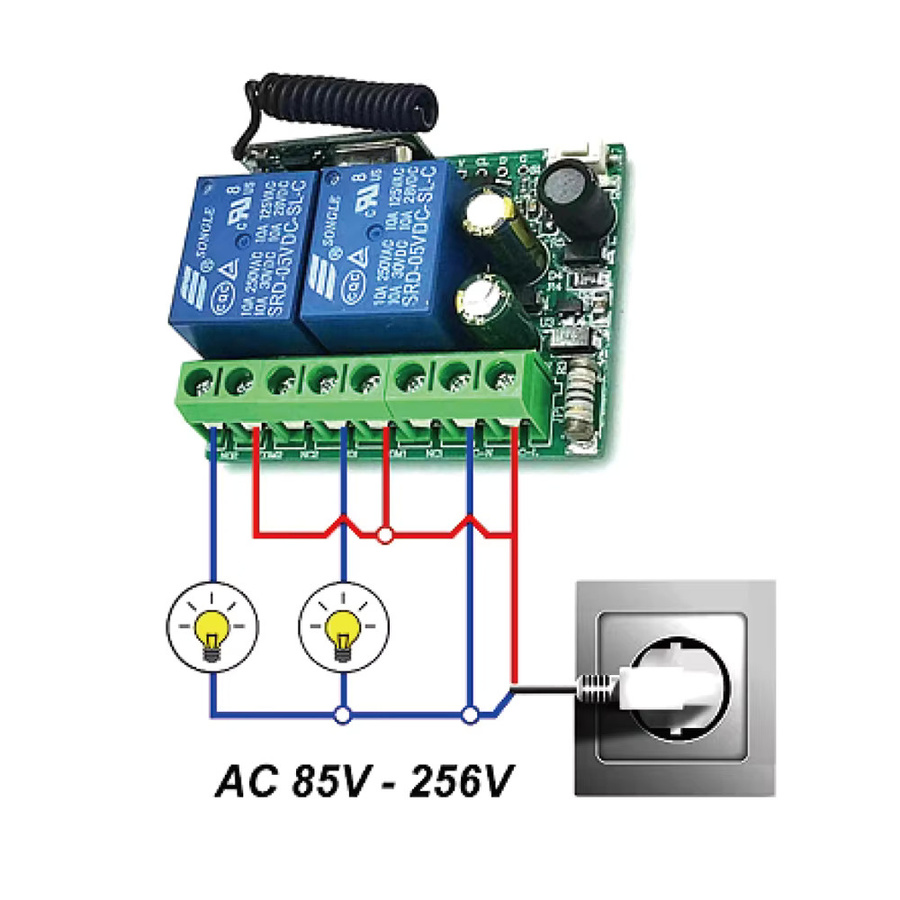 Scimagic-RC 2-Kanal 433 MHz RF Drahtlose Fernbedienung mit AC 85-256 V Relais-Empfänger Modul für Garagentore, Vorhänge und Licht - Bild 3
