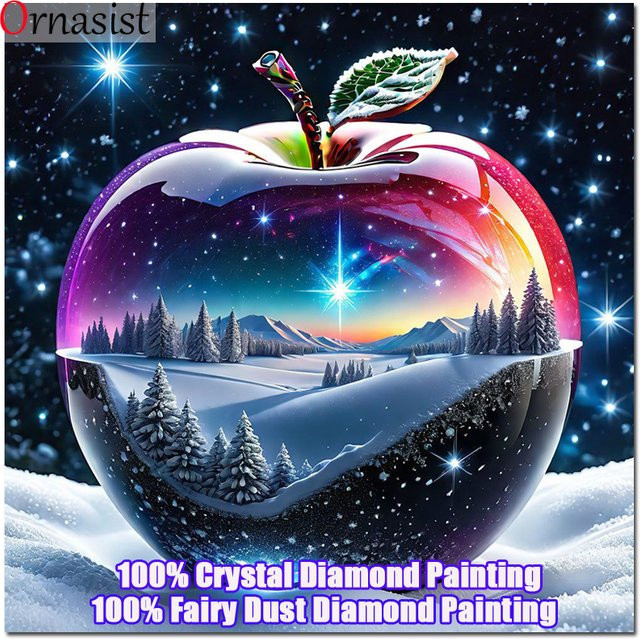 Ornasist Diamant-Malerei Apfel-Diamantgemälde mit Fantasie-Landschaft und Blumen als Kristallmosaik in Mehrfarbig, Breite: 30,0 cm, Höhe: 30,0 cm, Tiefe: 30,0 cm - Bild 1