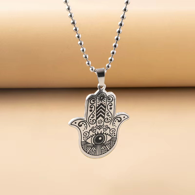 konminry Halskette Edelstahl, Hamsa Hand Anhänger, Silber, Unisex - Bild 2