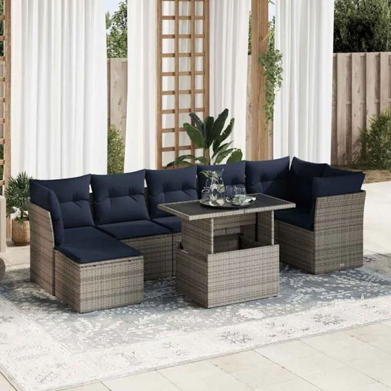 8-tlg. Garten-Sofagarnitur aus Poly-Rattan und Akazienholz mit Kissen in Grau von vidaxl - Bild 1