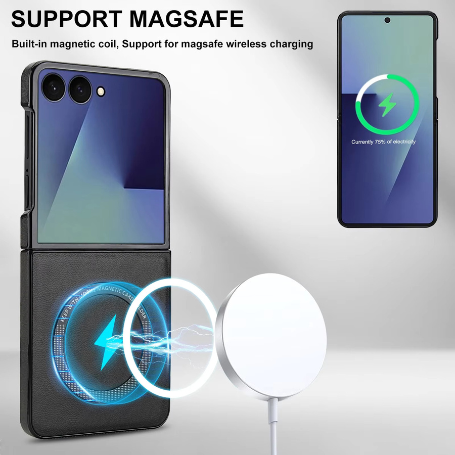 Magnetische kabellose Lade-Handyhülle aus Leder für Samsung Galaxy Z Flip7 Flip6 Z Flip 5 Z Flip 4 Z Flip 3 und Z Flip7 FE in Schwarz oder Weiß - Bild 4