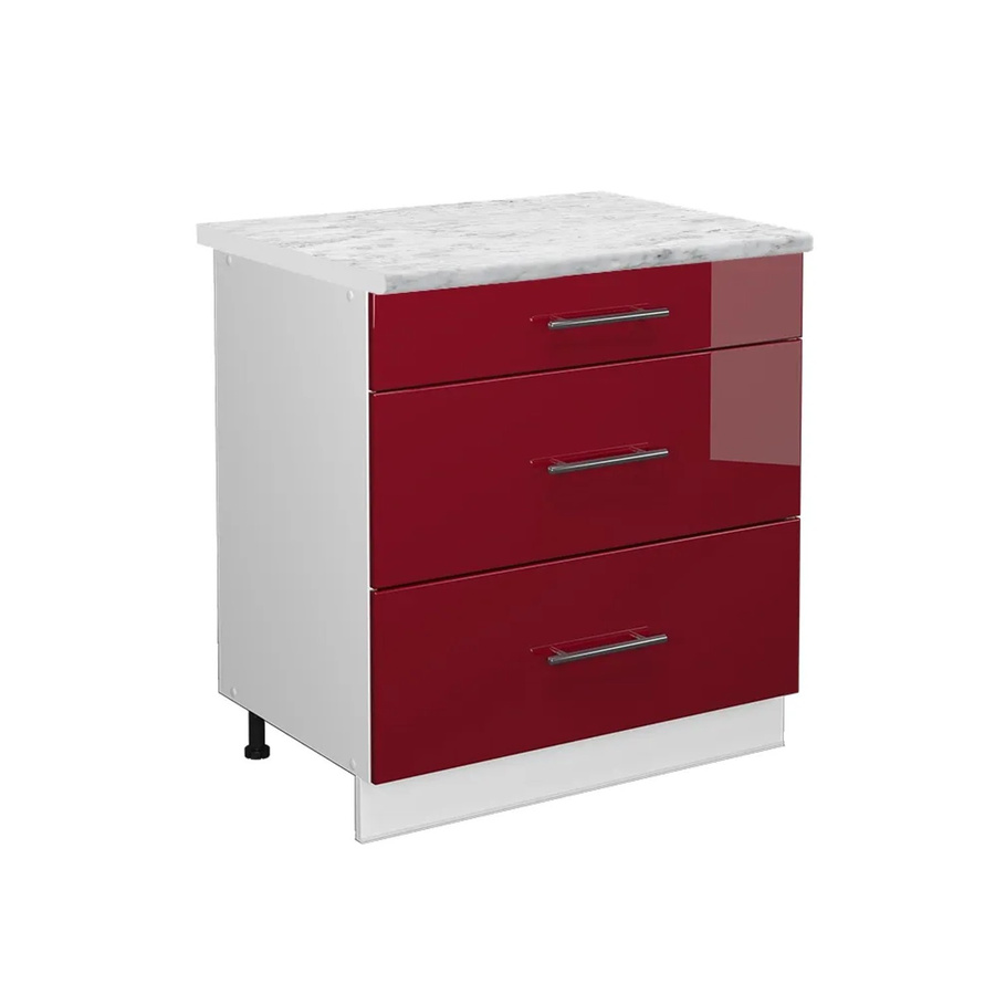 Vicco Küchenunterschrank Fame-Line Bordeaux Hochglanz Weiß mit 3 Schubladen und Soft-Close-Türen B/T/H: 80 x 60 x 82 cm - Bild 2