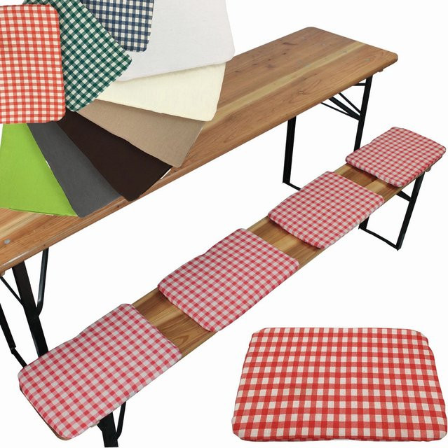 NYVI Bierbank Sitzkissen 4er Set Gala Rot Kariert mit Klettband Befestigung B: 36 cm, T: 25 cm - Bild 1