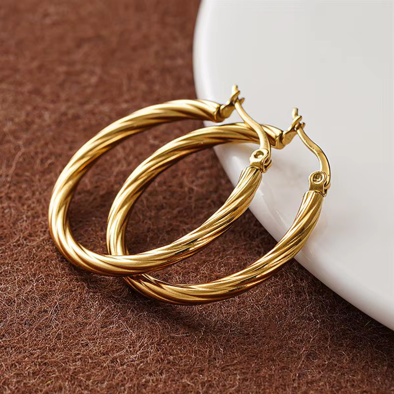 Huitan Creolen Edelstahl, Gold, Damen - Bild 3