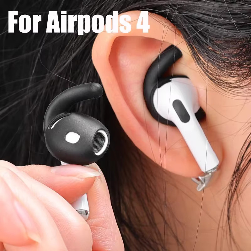 Silikon-In-Ear-Ohrstöpselschutz und Gehäuseabdeckung für Apple AirPods 4 in Schwarz mit rutschfestem Ohrbügel - Bild 2