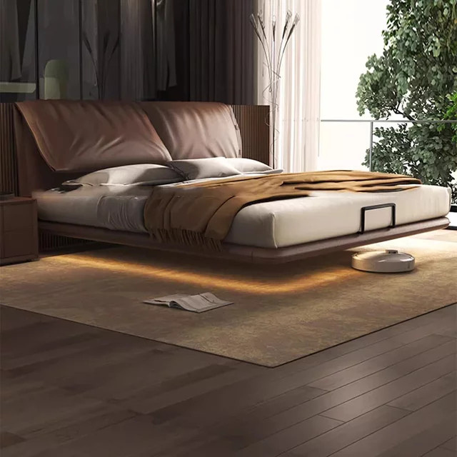 Modernes Doppelbett mit gepolstertem Rahmen aus Kunstleder in Braun, B/T: 150 x 200 cm - Bild 1