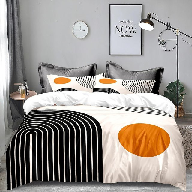 Mid-Century Modern Bettwäsche-Set mit abstraktem geometrischem Design in Regenbogenfarben, bestehend aus Bettdeckenbezug und Kissenbezug, B/H: 140 x 210 cm - Bild 1
