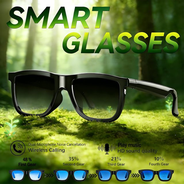 Smarte Audio-Brille yaocx in Schwarz mit elektrochromen Gläsern für Sprachanrufe und Musik sowie magnetischer Ladefunktion - Bild 1