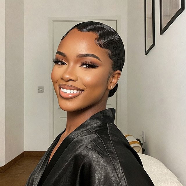 OYM HAIR Echthaar-Perücke, Pixie-Schnitt, schwarz, Damen - Bild 1