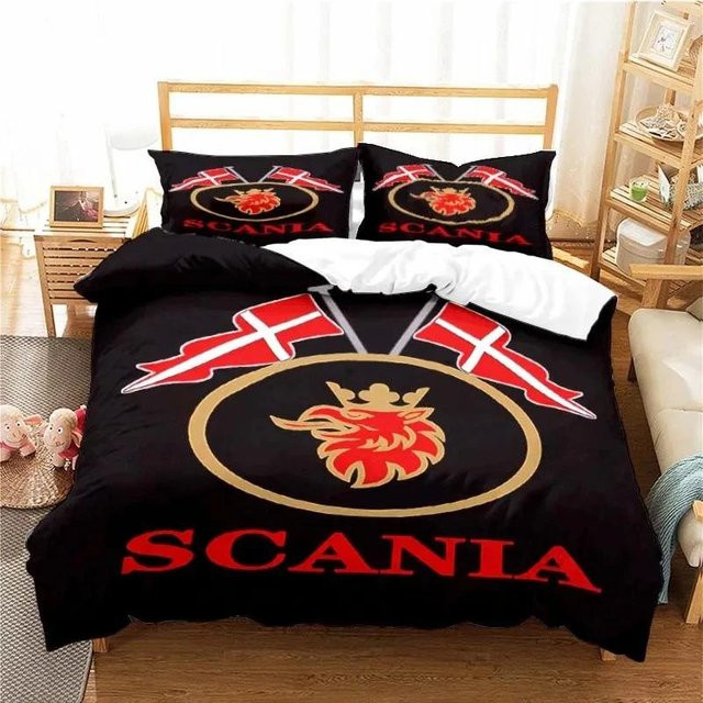 Scanias LKW-Logo Bettwäscheset aus Mikrofaser mit Motiv Fahrzeugen, Farbe Schwarz, Set bestehend aus 1 Bettbezug und 2 Kissenbezügen, B: 173 cm, L: 218 cm - Bild 1