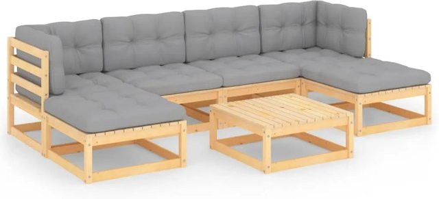 vidaXL 7-teiliges Garten-Lounge-Set aus massivem Kiefernholz mit grauen Kissen in rustikalem Design - Bild 1