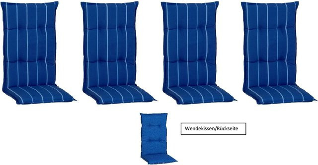 Beo Sitzauflage Hochlehner Tovarnik 4er-Set Blau-Weiß gestreift mit Bindebändern und Schaumstofffüllung - Bild 1