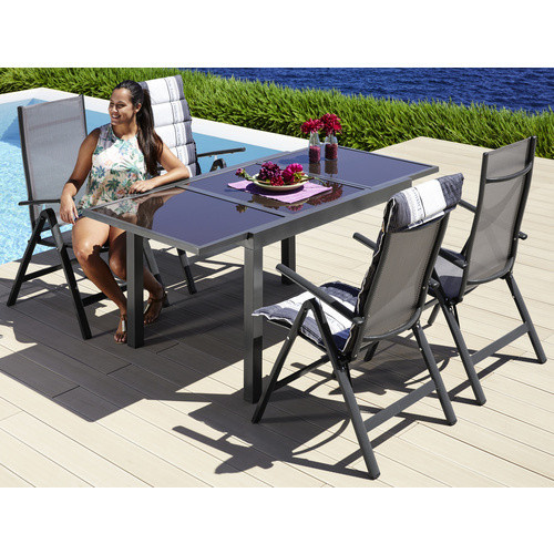 Ausziehtisch mit Sicherheitsglas in Braun und Aluminiumgestell, B/H/L: 90 x 75 x 180 cm - Bild 3
