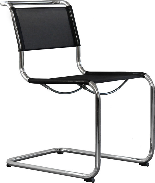 Thonet S 33 N Freischwinger mit Kunststoffgewebe in Schwarz und Chrom-Gestell - Bild 1