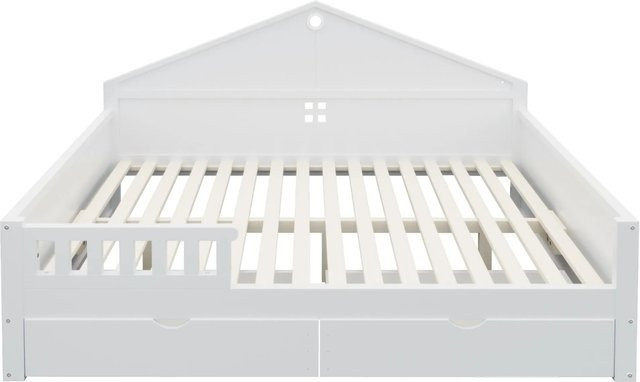Merax Kinderbett mit LED-Unterbettbeleuchtung und Schubladen in Weiß und Grau, B/T/H: 140 x 200 x 105 cm - Bild 1
