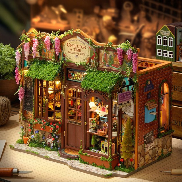 zuuton DIY Holz Puppenhaus Bausatz mit Licht-Kit und Miniatur-Möbeln in Natur und Mehrfarbig - Bild 1