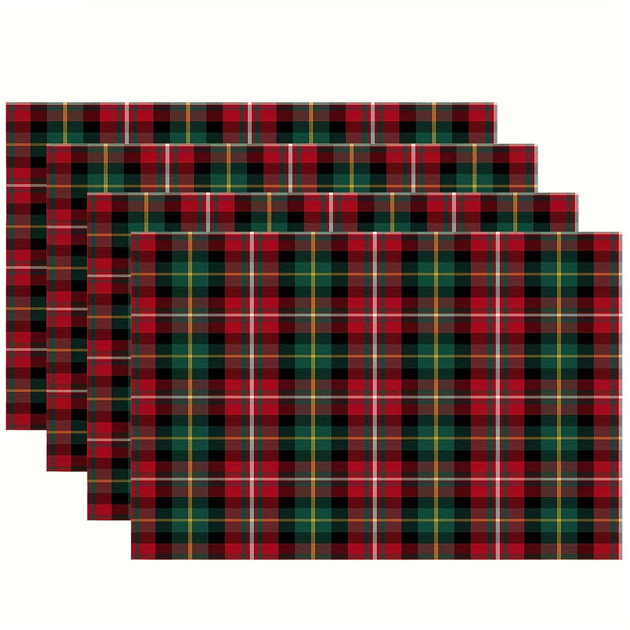 VIKAMA 4-teiliges Tischset-Set aus Leinen, rot-grün kariert, wasserdicht und hitzebeständig, B/T: 30 x 30 cm - Bild 5