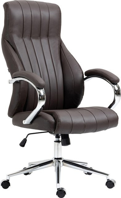 CLP Bürostuhl ergonomisch Wigan Chefsessel mit Echtleder-Akzenten in Braun, höhenverstellbarer Schreibtischstuhl mit Wippfunktion, belastbar bis 135 kg - Bild 1