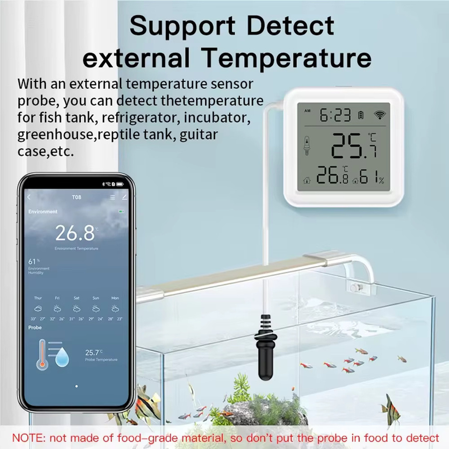 Tuya WiFi Zigbee Temperatur-Feuchtigkeitssensor mit externer Sonde, kabelloses Thermometer und Hygrometer in Weiß für App-Fernüberwachung und Sprachsteuerung mit Alexa - Bild 3
