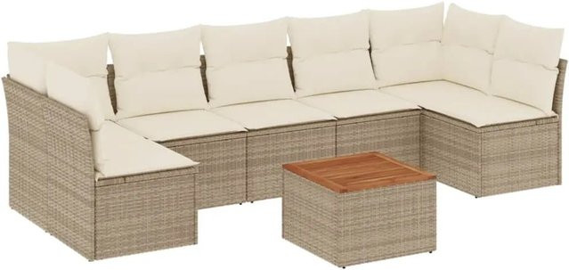 vidaXL 8-teilige Garten-Sofagarnitur aus Poly-Rattan und Akazienholz in Beige und Cremeweiß - Bild 1