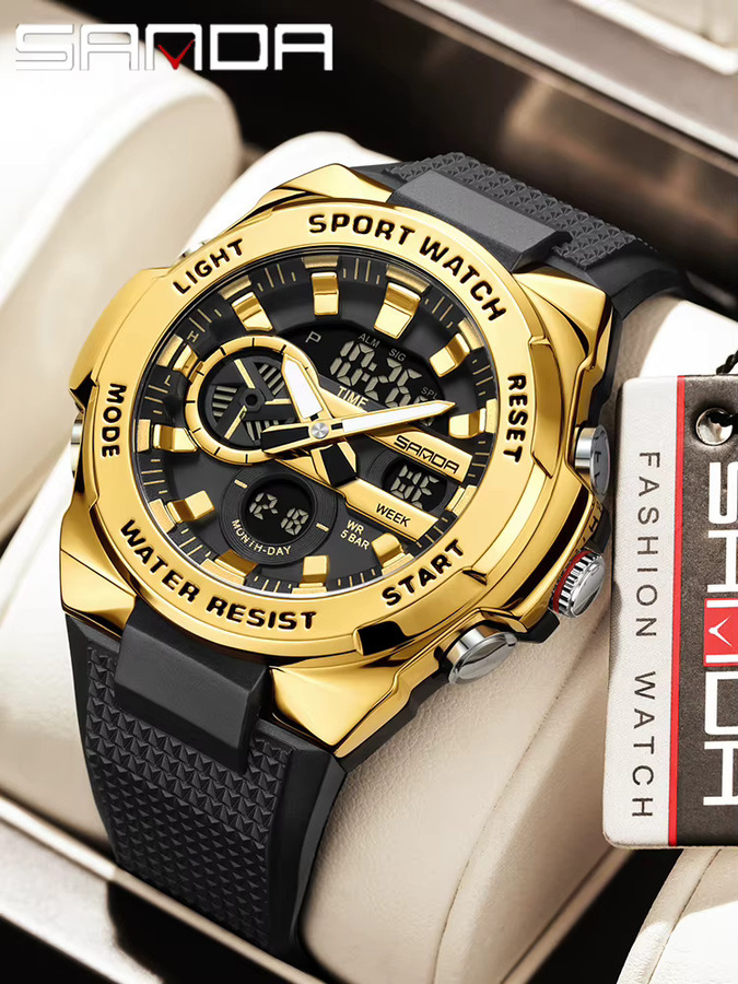 SANDA Armbanduhr, Quarz, Analog-Digital, Edelstahl, Schwarz, Herren - Bild 3