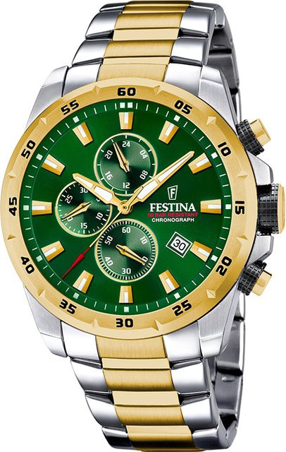 Festina Chronograph, Quarz, Edelstahl, Grün, 45 mm, Herren - Bild 1