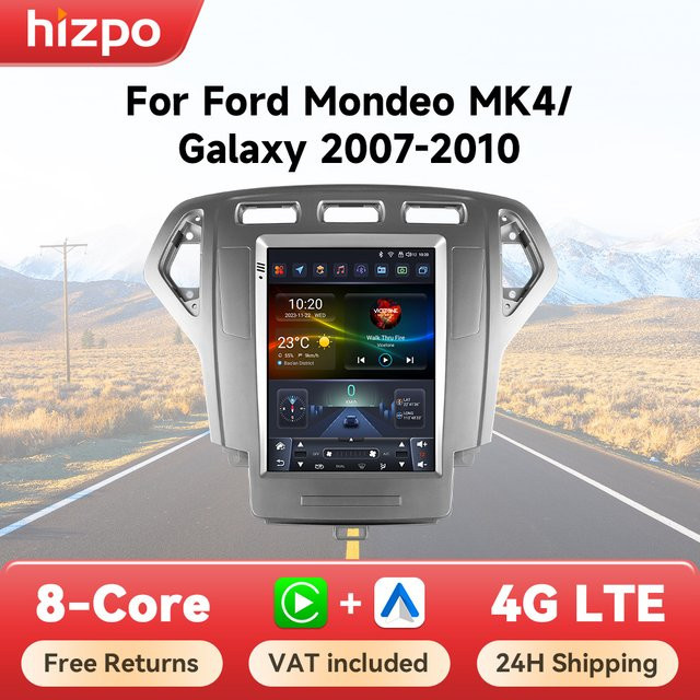 Hizpo Tesla-Style Autoradio für Ford Mondeo Mk4 und Galaxy (2007 - 2010) mit 9,7 Zoll Display, Android Navigation, GPS, Carplay und DSP, Schwarz - Bild 1