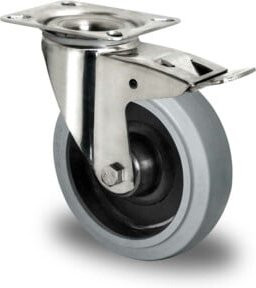 CASCOO Lenkrolle Serie R4E2 mit Totalfeststeller aus Edelstahl und Rollenlager, Durchmesser: 160 mm, Farbe: Silber - Bild 1