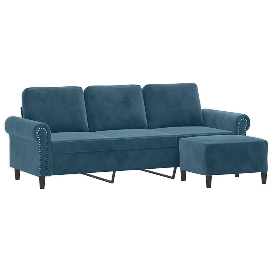 vidaXL 3-Sitzer-Sofa mit passendem Hocker in Blau aus Samt - Bild 2