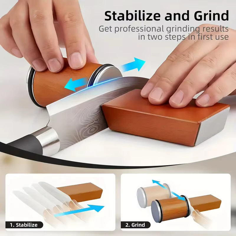 Rollmesser-Schärfset mit Industriediamanten und gerader Kante in Schwarz und Braun - Bild 4