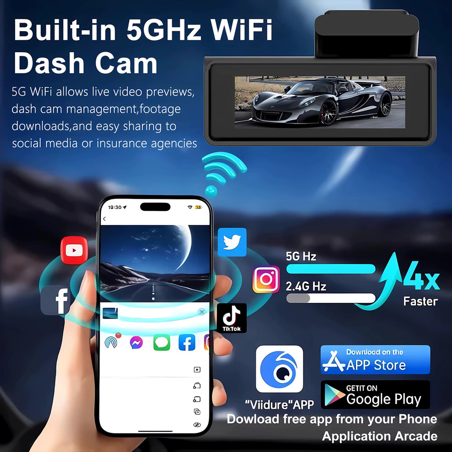 USEEBEE Dashcam mit Doppellinse: 4K UHD Auto-DVR mit 2.5K Rückkamera, ADAS, WLAN und GPS in Schwarz - Bild 5