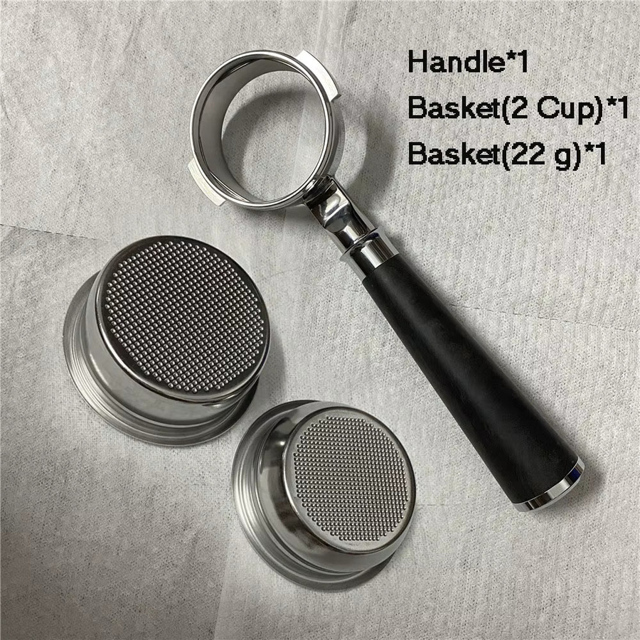 YUAN-ECT Bodenloser Siebträger 58 mm mit Siebkorb für 1, 2 oder 4 Tassen aus Edelstahl und Holz in Silber und Beige für Breville BES920/980/990 - Bild 2
