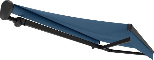 Gelenkarmmarkise Ebro in Anthrazit und Blau mit Motor, Breite: 500 cm, Ausladung: 300 cm - Bild 1