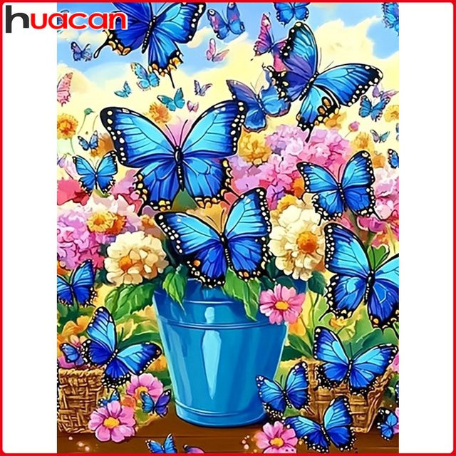 Huacan Diamantstickerei Set Rundes Motiv mit Blumen, Schmetterlingen und Vase in Mehrfarbig, Durchmesser: 30,0 cm - Bild 1
