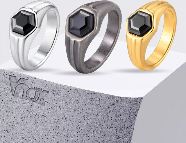 Vnox Ring, Edelstahl, Schwarz, Zirkonia, Herren - Bild 1