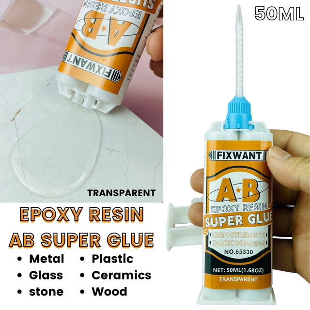 FIXWANT Epoxidharz-AB-Kleber transparent, 50 ml schnell aushärtendes Dichtmittel für Holz, Metall, Keramik und Kunststoff - Bild 1
