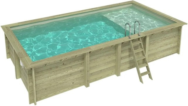 ALTANKA Holzpool Aqua rechteckig in Sandfarben mit Liegefläche und einzubetonierendem Profil, B: 700 cm, T: 375 cm, H: 145 cm - Bild 1