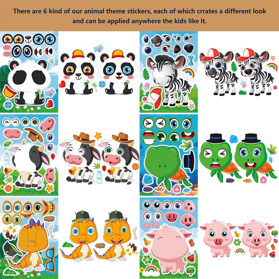 Rspctou Kawaii Cartoon-Tier-Puzzle-Aufkleber, 6/12 Blatt, multicolor - Bild 2