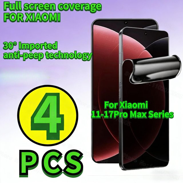 4 Stück Xiaomi Anti-Spionage Hydrogel-Displayschutzfolie Sichtschutz Soft Film für Xiaomi 17 15 14 13 12S 12 11 Ultra Pro Max 12T Pro transparent - Bild 1