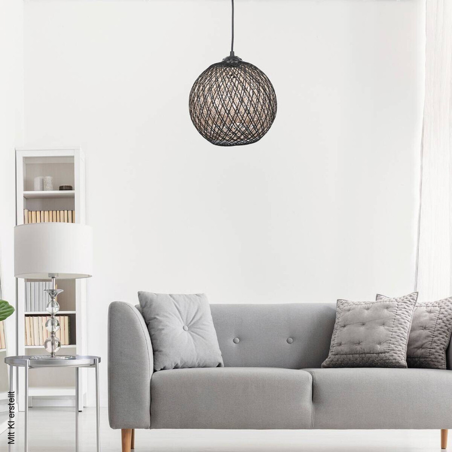 Opviq Pendelleuchte in Schwarz und Beige aus Jute und Metall mit E27 Fassung, B/H/T: 22 x 55 x 24 cm - Bild 2