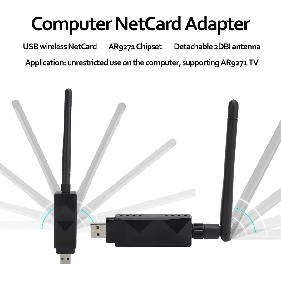 Wireless NetCard AR9271 USB-WLAN-Adapter mit abnehmbarer 2dBi-Antenne in Schwarz für TV und Computer - Bild 3