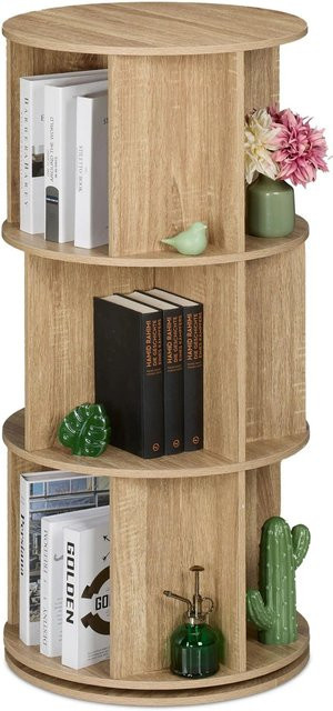 Relaxdays Bücherregal aus Holzwerkstoff und Stahl in Natur, drehbar, Höhe: 104 cm, Breite: 50 cm, Tiefe: 25 cm - Bild 1