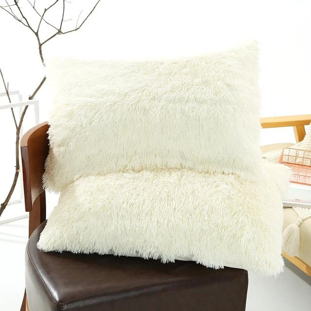 Yiran Furniture Weiche Plüsch Kissenbezug aus Fellimitat in Milchweiß, B/H: 50 x 70 cm - Bild 1