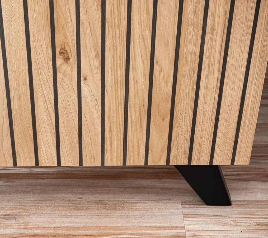 TV-Lowboard Lines von Furn.Design in Eiche und Schwarz mit integriertem Kamin und Beleuchtung, B: 160 cm, T: 45 cm, H: 52 cm - Bild 3