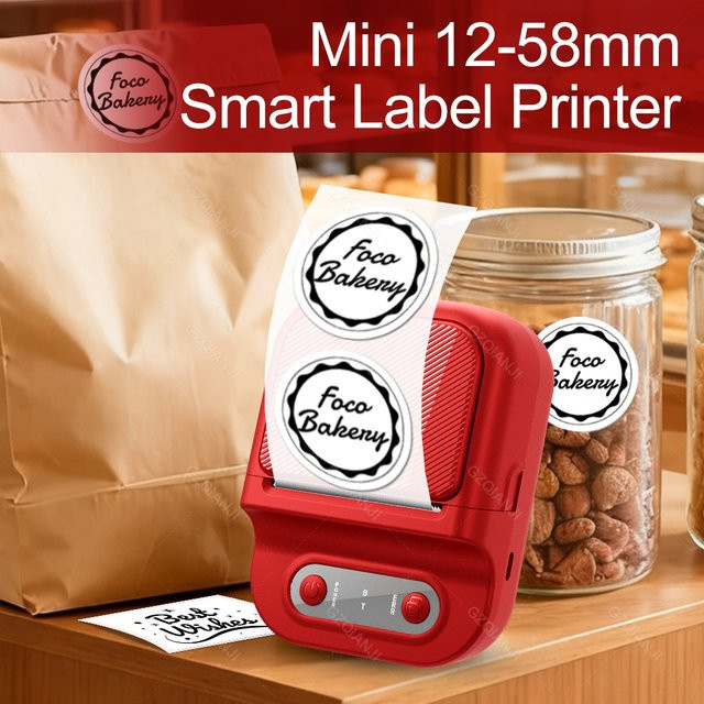 GZQIANJI Mini-Etikettendrucker, kabelloser Bluetooth Thermo-Taschendrucker für selbstklebende Aufkleber (12-58mm) - Bild 1