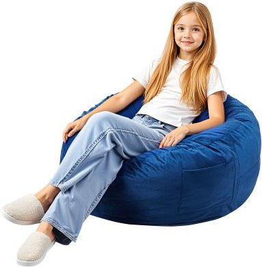 VEVOR Sitzsack aus Dutch Velvet mit Memory Foam Füllung, runder Bean Bag mit abnehmbarem und waschbarem Bezug, Blau - Bild 1