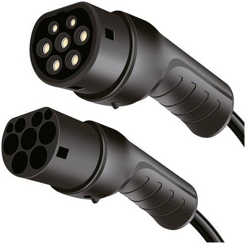 LogiLink EVC0128 eMobility Ladekabel Typ 2 und CCS in Schwarz mit Schutzkappe, 5m Spiralkabel - Bild 1