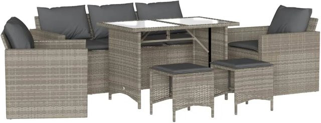 vidaXL 6-tlg Garten-Sofagarnitur in L-Form mit Polsterkissen und Couchtisch, Grau, Poly-Rattan und Metall - Bild 1